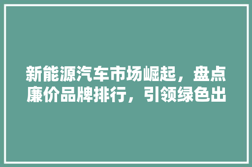 新能源汽车市场崛起，盘点廉价品牌排行，引领绿色出行新风尚