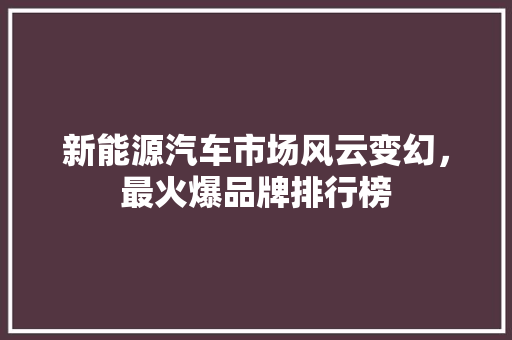 新能源汽车市场风云变幻，最火爆品牌排行榜