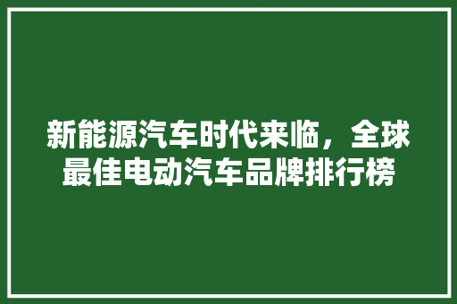 新能源汽车时代来临，全球最佳电动汽车品牌排行榜