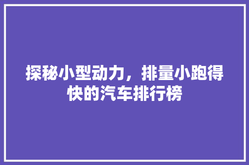探秘小型动力，排量小跑得快的汽车排行榜
