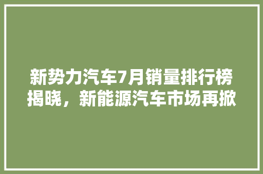 新势力汽车7月销量排行榜揭晓，新能源汽车市场再掀热潮