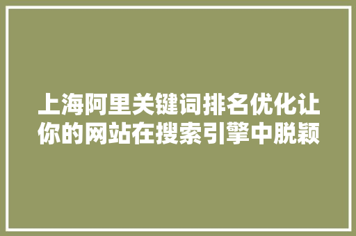 上海阿里关键词排名优化让你的网站在搜索引擎中脱颖而出