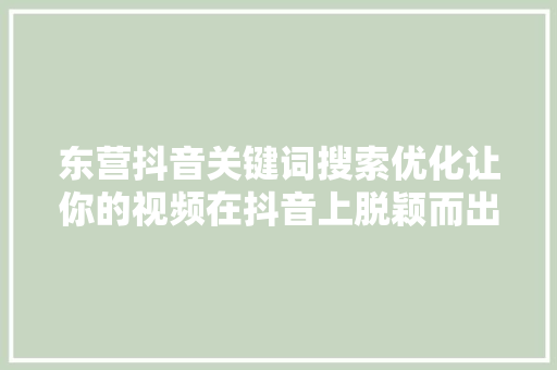 东营抖音关键词搜索优化让你的视频在抖音上脱颖而出
