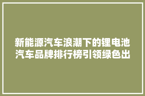 新能源汽车浪潮下的锂电池汽车品牌排行榜引领绿色出行新时代