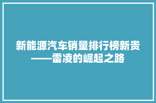 新能源汽车销量排行榜新贵——雷凌的崛起之路