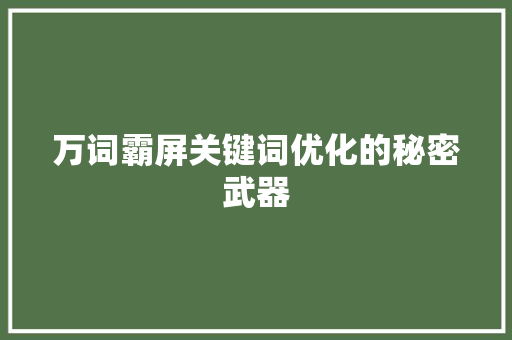 万词霸屏关键词优化的秘密武器