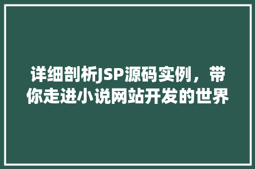 详细剖析JSP源码实例,带你走进小说网站开发的世界