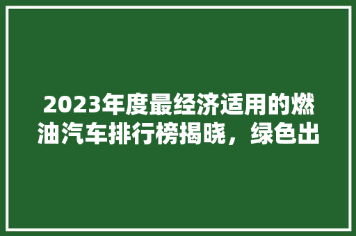 2023年度最经济适用的燃油汽车排行榜揭晓，绿色出行新选择！