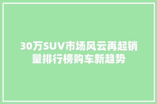 30万SUV市场风云再起销量排行榜购车新趋势