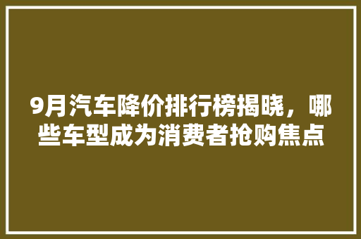 9月汽车降价排行榜揭晓，哪些车型成为消费者抢购焦点