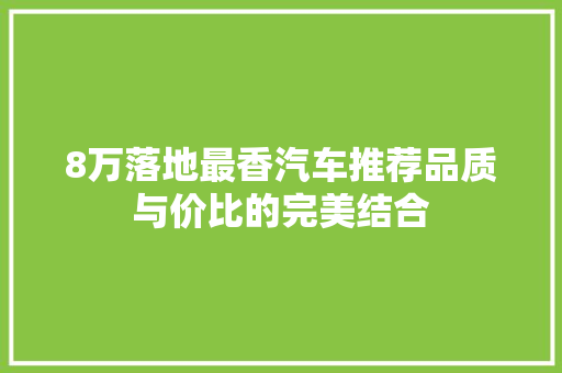 8万落地最香汽车推荐品质与价比的完美结合