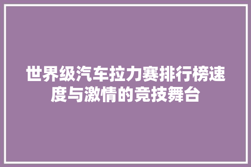 世界级汽车拉力赛排行榜速度与激情的竞技舞台