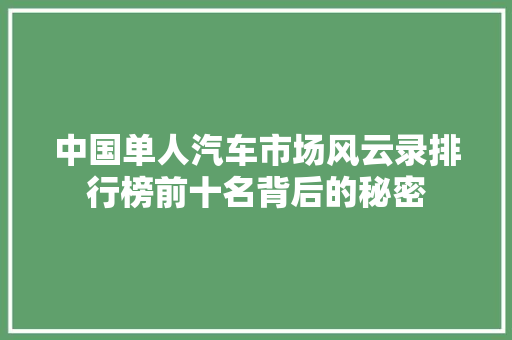 中国单人汽车市场风云录排行榜前十名背后的秘密