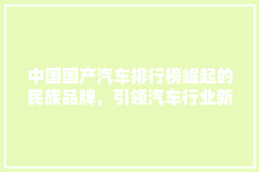 中国国产汽车排行榜崛起的民族品牌，引领汽车行业新风尚