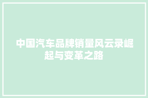 中国汽车品牌销量风云录崛起与变革之路