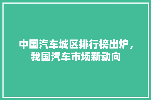 中国汽车城区排行榜出炉，我国汽车市场新动向
