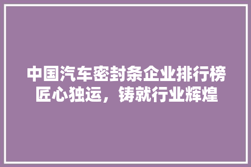 中国汽车密封条企业排行榜匠心独运，铸就行业辉煌