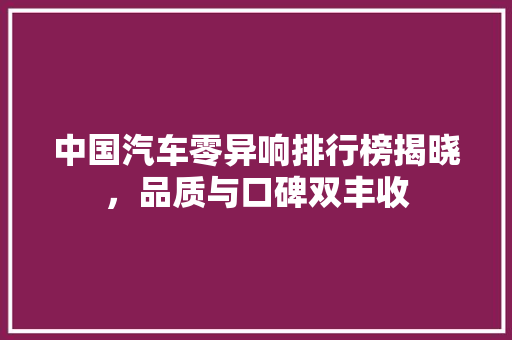中国汽车零异响排行榜揭晓，品质与口碑双丰收