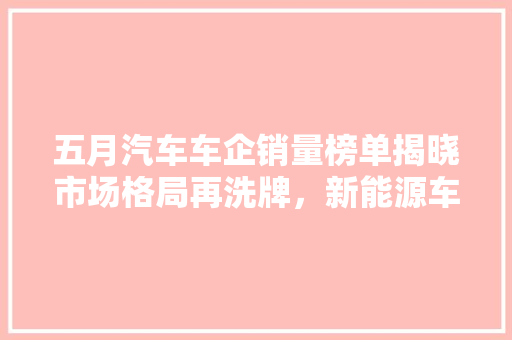 五月汽车车企销量榜单揭晓市场格局再洗牌，新能源车型引领潮流  第1张