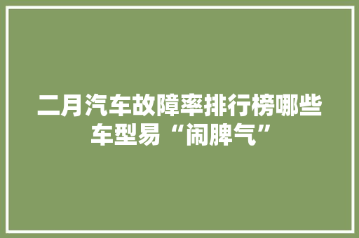 二月汽车故障率排行榜哪些车型易“闹脾气”