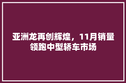 亚洲龙再创辉煌，11月销量领跑中型轿车市场