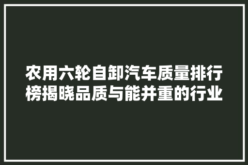农用六轮自卸汽车质量排行榜揭晓品质与能并重的行业翘楚