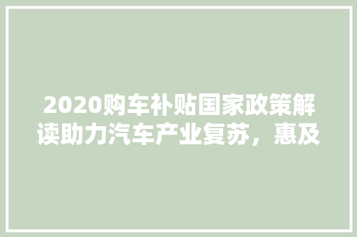 2020购车补贴国家政策解读助力汽车产业复苏，惠及广大消费者