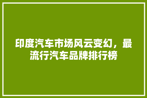 印度汽车市场风云变幻，最流行汽车品牌排行榜