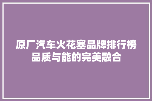 原厂汽车火花塞品牌排行榜品质与能的完美融合