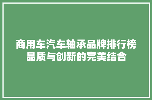 商用车汽车轴承品牌排行榜品质与创新的完美结合  第1张