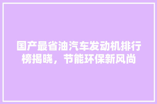 国产最省油汽车发动机排行榜揭晓，节能环保新风尚