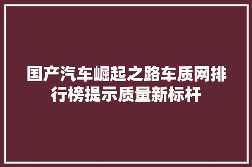 国产汽车崛起之路车质网排行榜提示质量新标杆