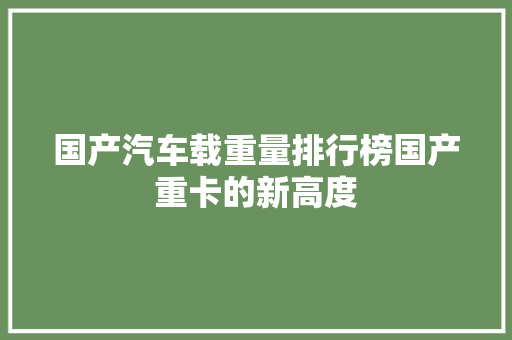 国产汽车载重量排行榜国产重卡的新高度