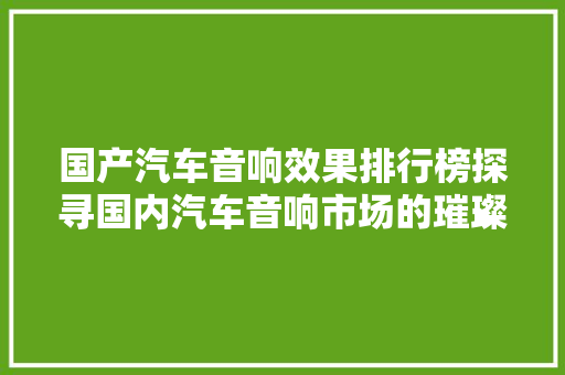 国产汽车音响效果排行榜探寻国内汽车音响市场的璀璨星辉  第1张