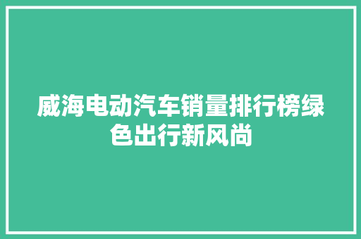 威海电动汽车销量排行榜绿色出行新风尚
