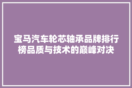 宝马汽车轮芯轴承品牌排行榜品质与技术的巅峰对决